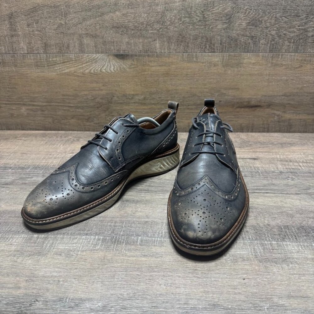 Ecco Phorene Blue Leather Wingtip Shoes Men's Size EU 44